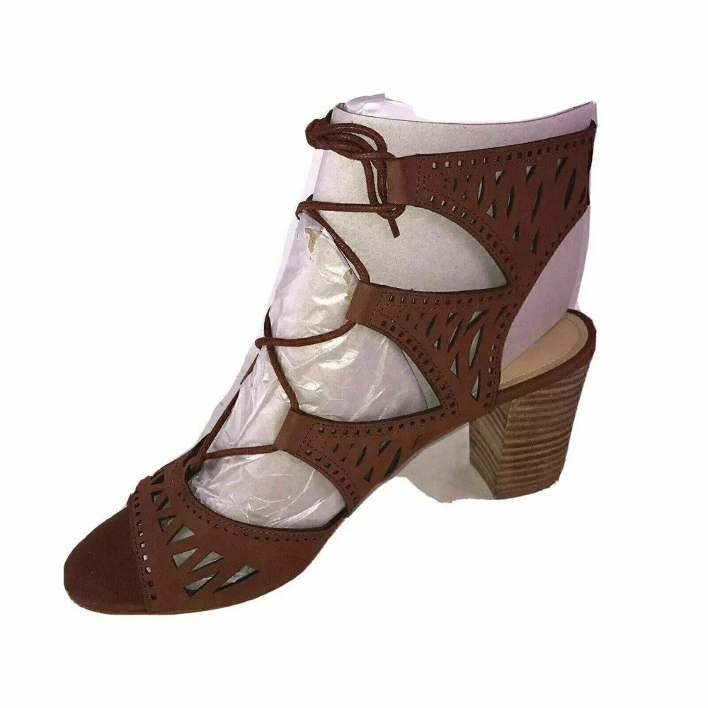 Marc Fisher Womens Sandals 9 M Leather Block Heel nubuck suede Qmpetite Cognac